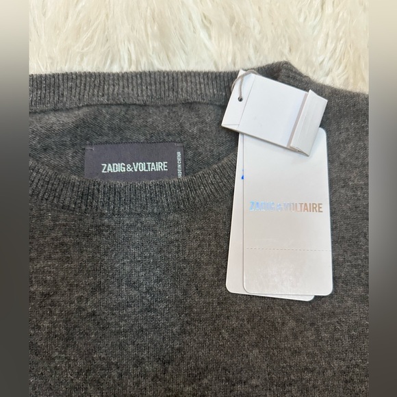 Zadig & Voltaire Cici Patch Cashmere Sweater L NWT Grey Lightening Bolt - Picture 16 of 16